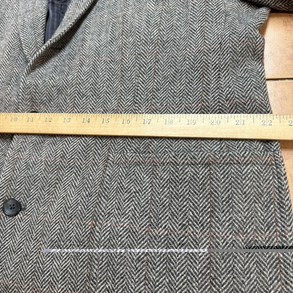 Joe Joseph Abboud Tweed Gray Herringbone Wool Blazer Jacket Sz 44R Elbow Pads